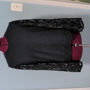 Anthropologie maeve black sequin sleeves Top